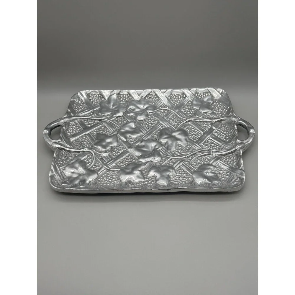 VTG Pewter Mariana Mexican Cast Aluminum Ivy Leaf Serving Platter Tray 17